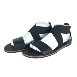 Sorel Women's Ella II US9,5 Black Leather Crisscross Strap Flat Sandals Shoes